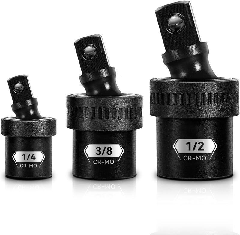 BLACKROBOT 3PCS Impact Swivel Socket Set, 1/2" 1/4" 3/8" Drive Universal Joint Socket, Premium Cr-Mo Steel Impact Grade Wobble Socket Set - Image 1